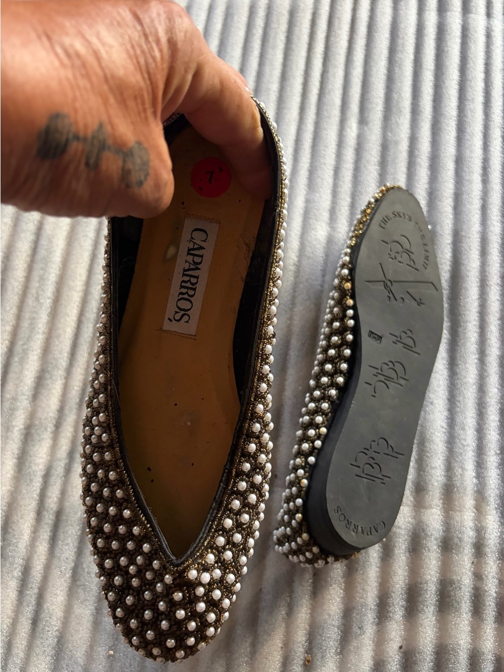 Caparros Pearl-Beaded Pointed Toe Flats — Size 7 - Picture 5 of 5